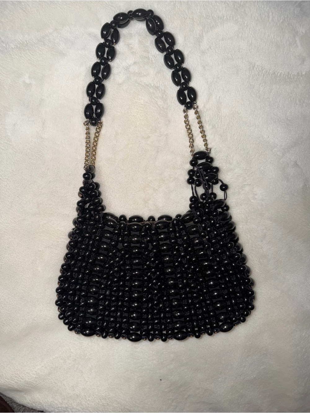 Vintage 1960s Chunky Black Beaded Shoulder Bag-Made in Japan